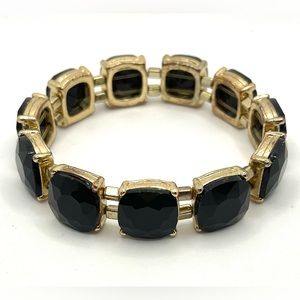 Gold tone elastic bracelet with black Crystal stones women's fashion jewelry
